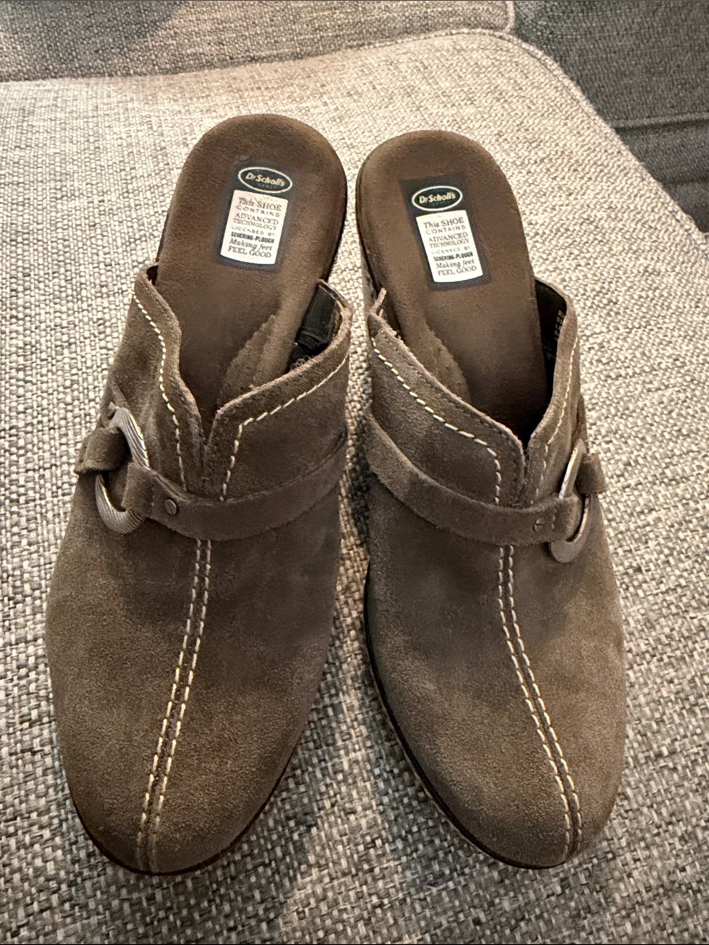 Dr. Scholl’s Burner Retro Y2K Taupe Genuine Suede Bohemian Wedge Clog Mules 8.5
